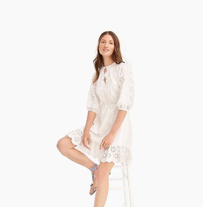 Tie-Waist Eyelet Dress